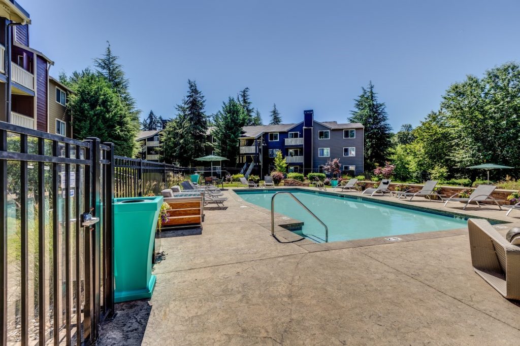 Gate to the pool at The Preserve at Forbes Creek in Kirkland, Washington